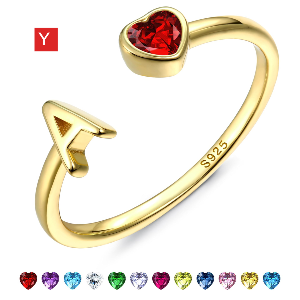 Adjustable Letter Birthstone Ring Gold Plated Jewelry