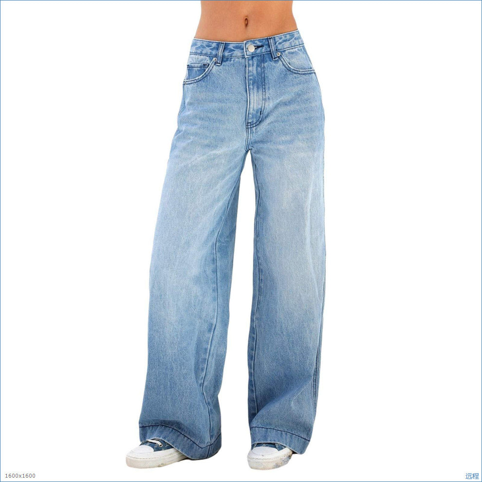 Womens High Waist Straight Leg Denim Jeans