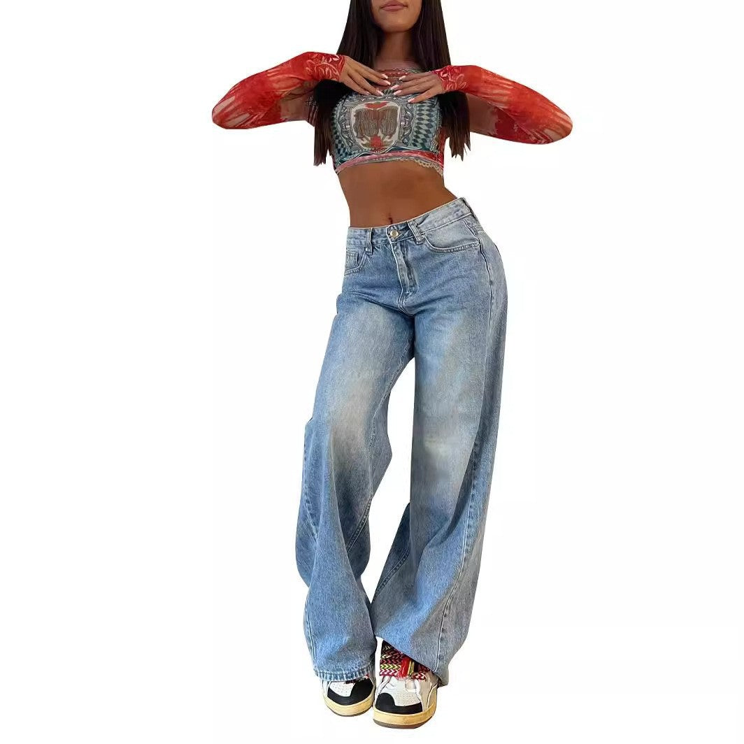Womens High Waist Straight Leg Denim Jeans