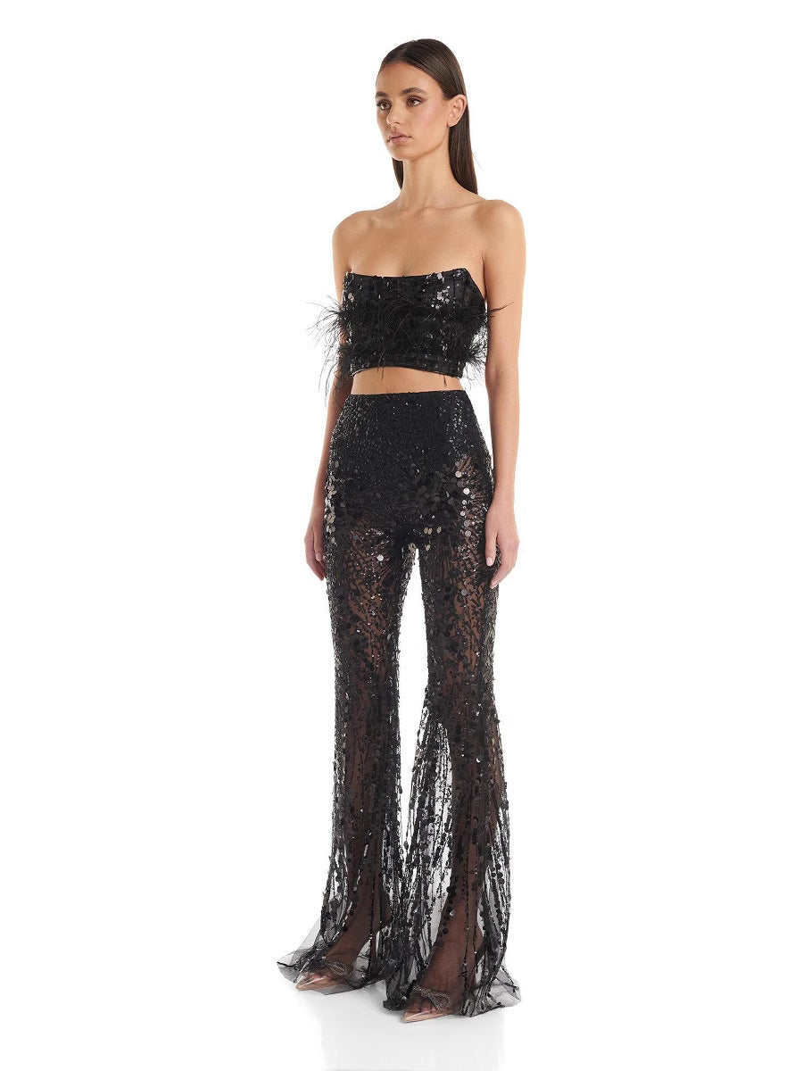 Sequined Tube Top and Trousers Set