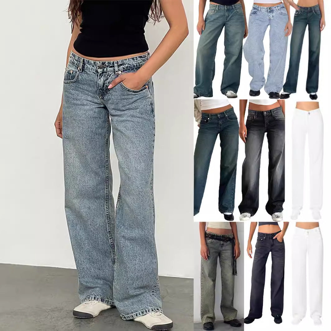 Womens High Waist Straight Leg Denim Jeans