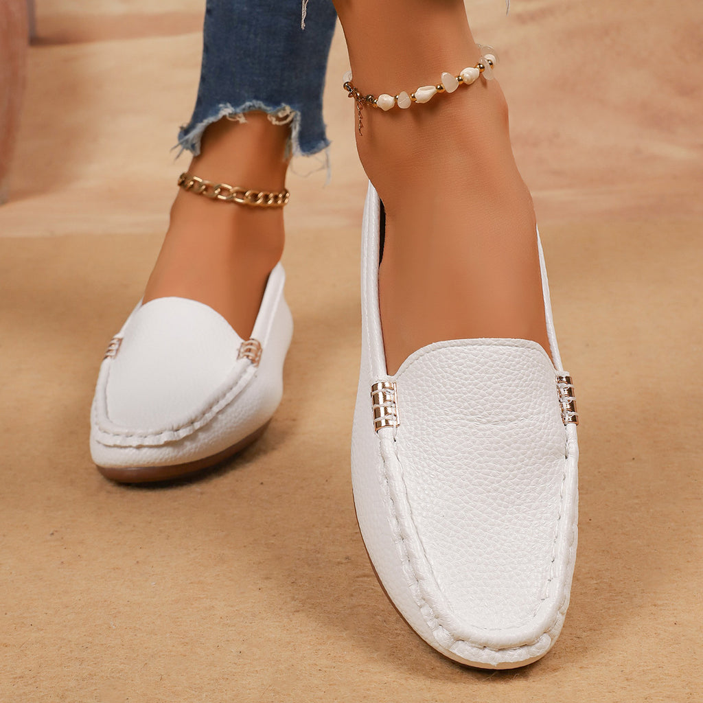 Women Soft Leather Slip-On Loafers Non-Slip Casual Flat Shoes