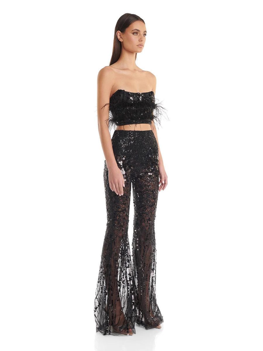 Sequined Tube Top and Trousers Set