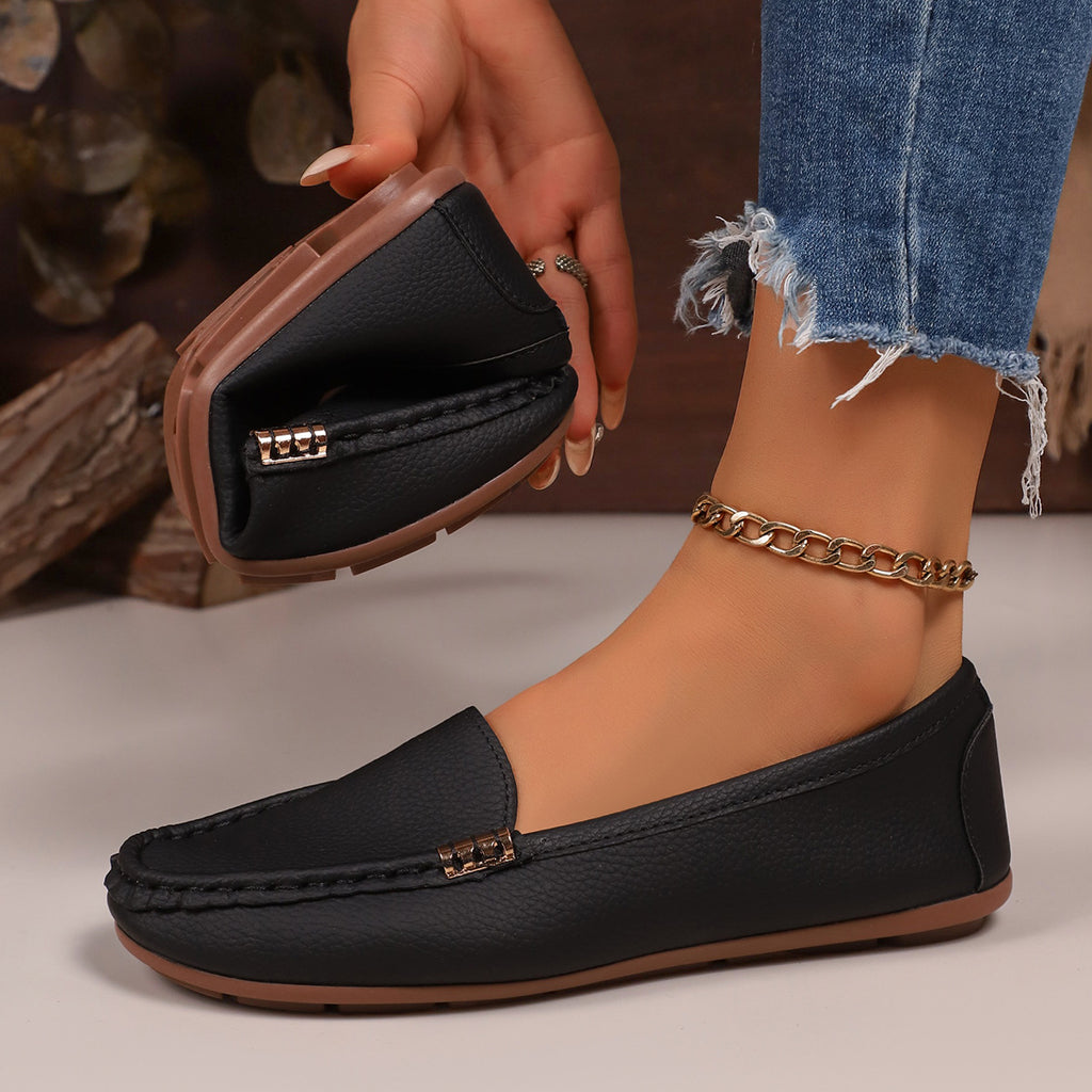Women Soft Leather Slip-On Loafers Non-Slip Casual Flat Shoes