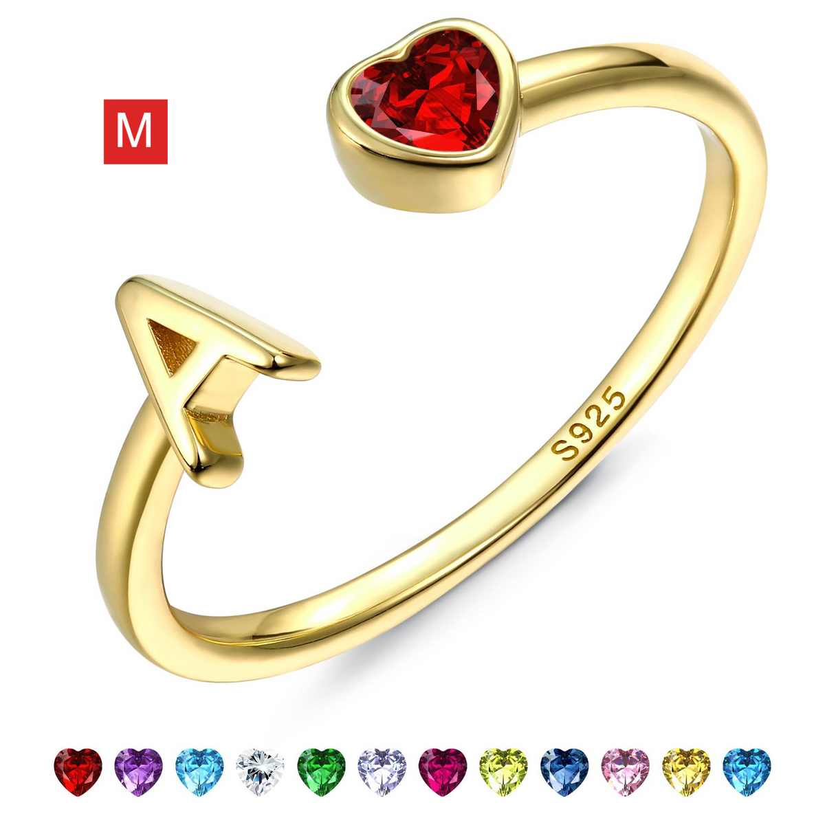 Adjustable Letter Birthstone Ring Gold Plated Jewelry