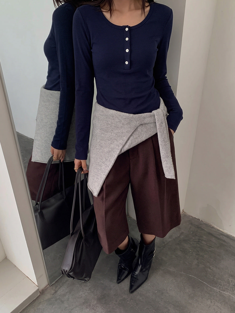 Lady's long-sleeved viscose blend cotton T-shirt