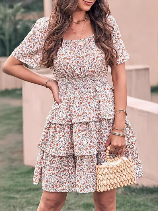 Floral Print Square Neck A-Line Dress
