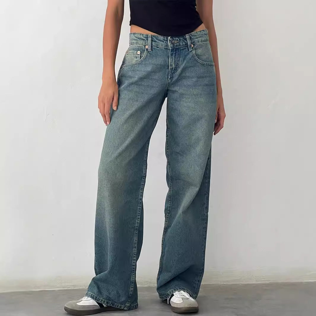 Womens High Waist Straight Leg Denim Jeans