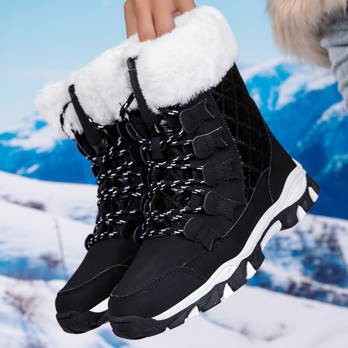 Unisex Warm Fur Lined Flat Snow Boots