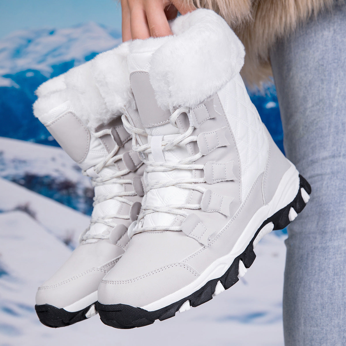 Unisex Warm Fur Lined Flat Snow Boots