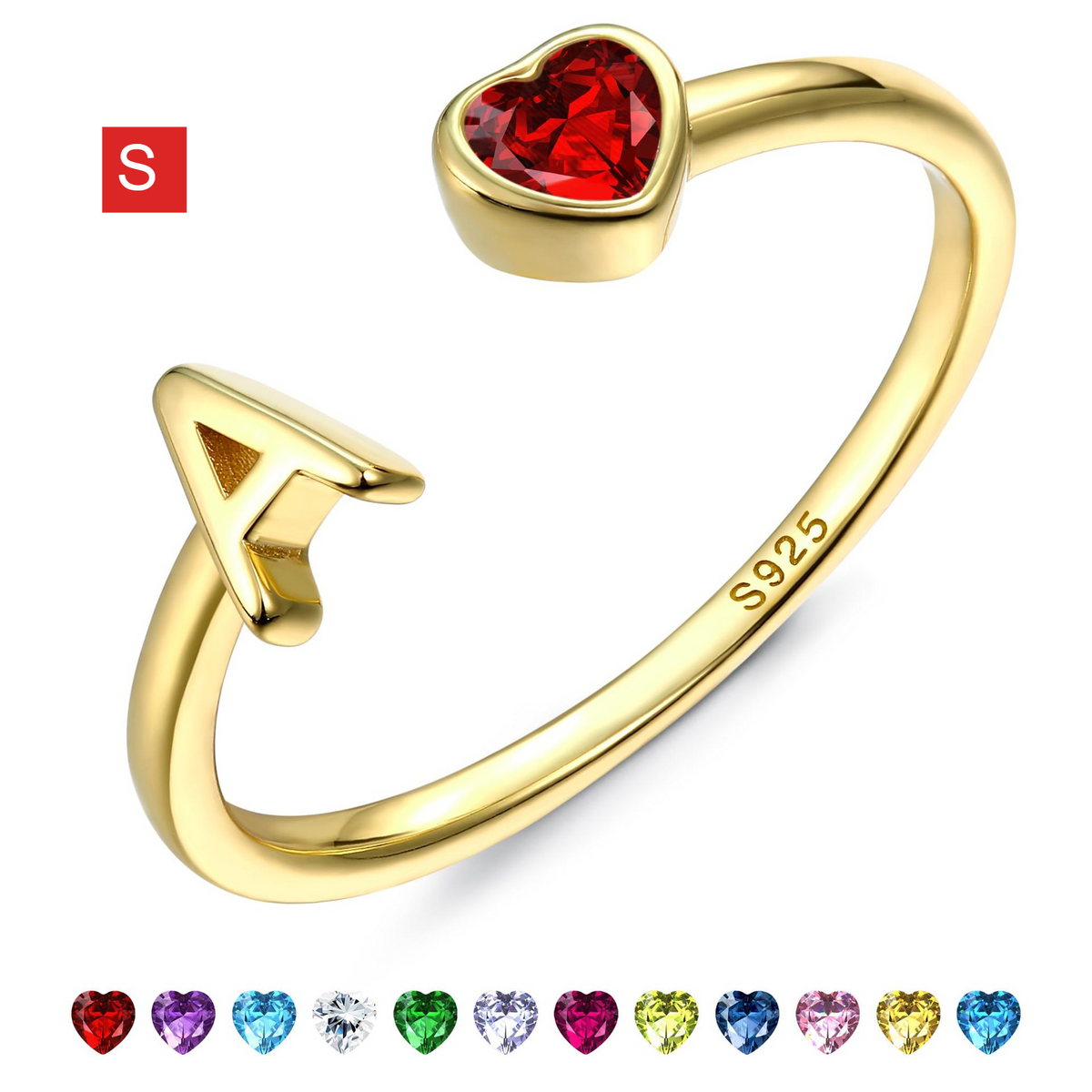 Adjustable Letter Birthstone Ring Gold Plated Jewelry