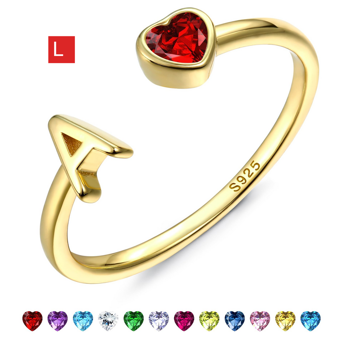 Adjustable Letter Birthstone Ring Gold Plated Jewelry