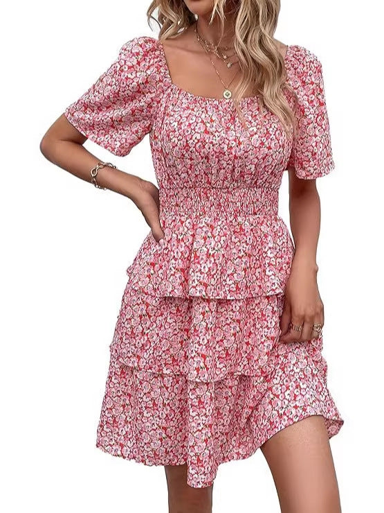 Floral Print Square Neck A-Line Dress