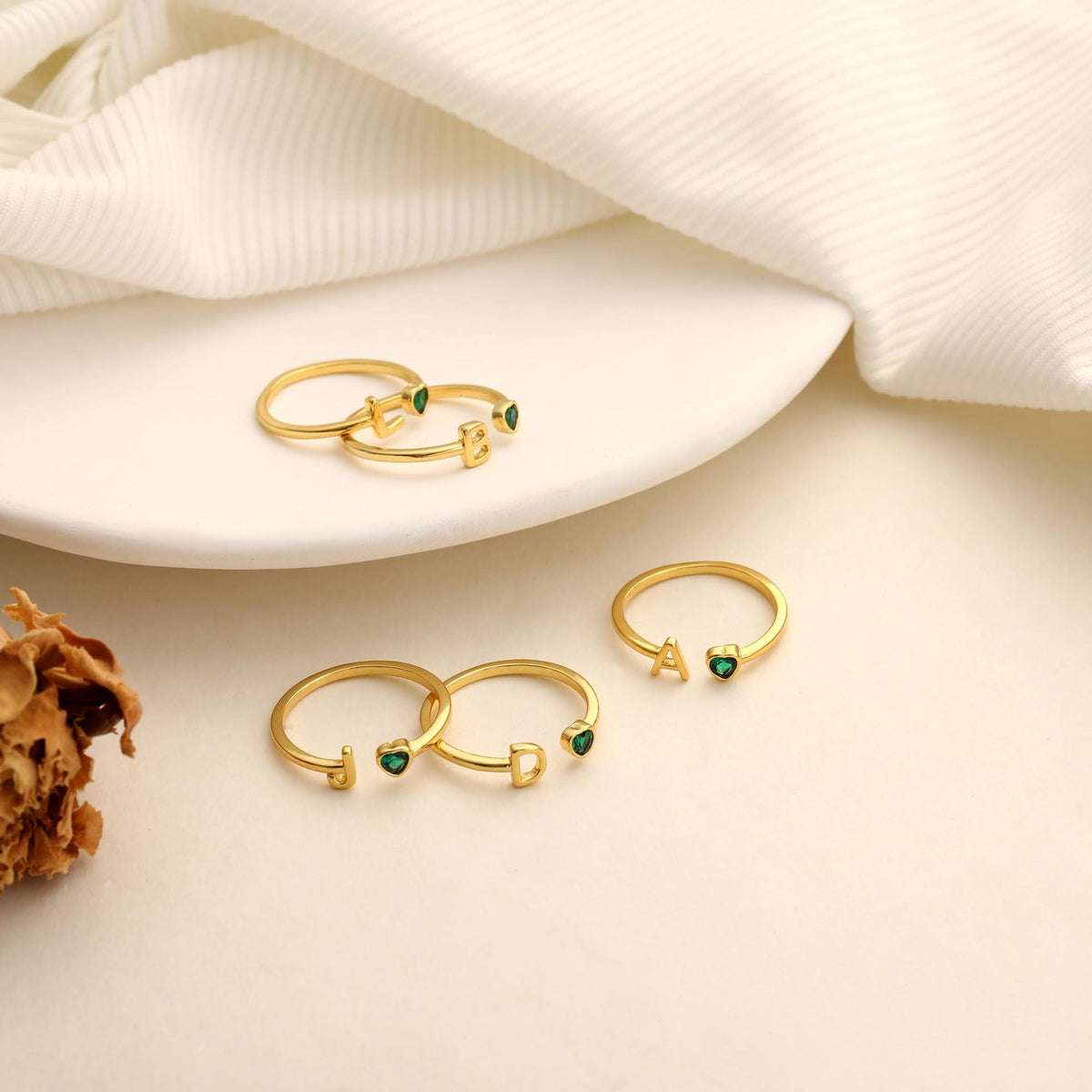 Adjustable Letter Birthstone Ring Gold Plated Jewelry