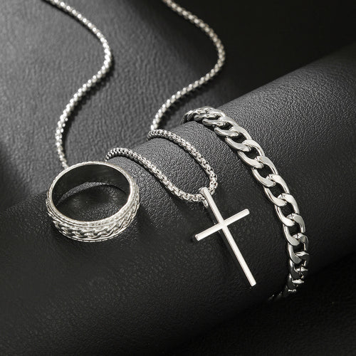 Cross Pendant Jewelry Set Necklace Bracelet Ring