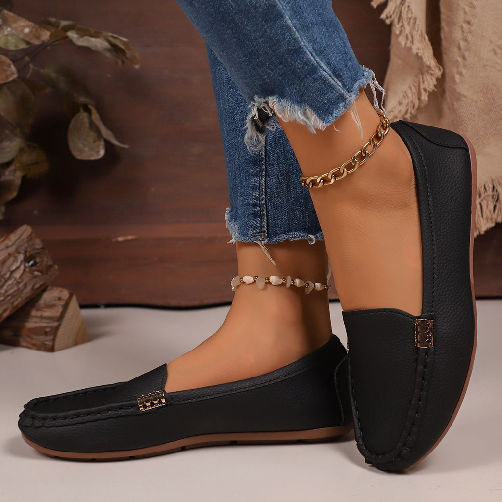 Women Soft Leather Slip-On Loafers Non-Slip Casual Flat Shoes