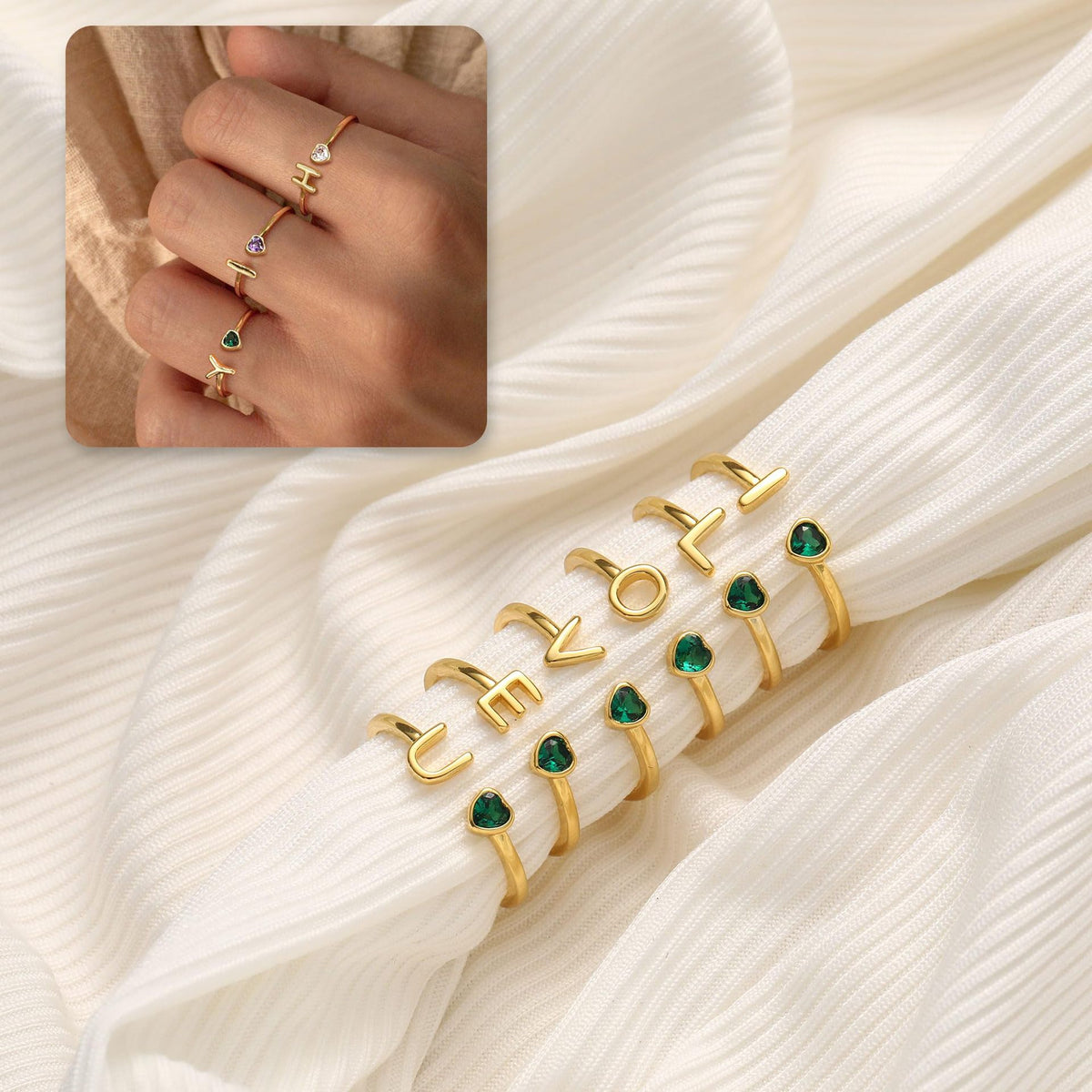 Adjustable Letter Birthstone Ring Gold Plated Jewelry