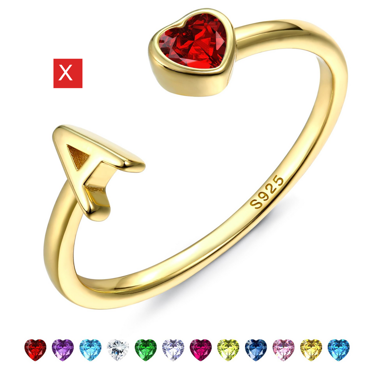 Adjustable Letter Birthstone Ring Gold Plated Jewelry