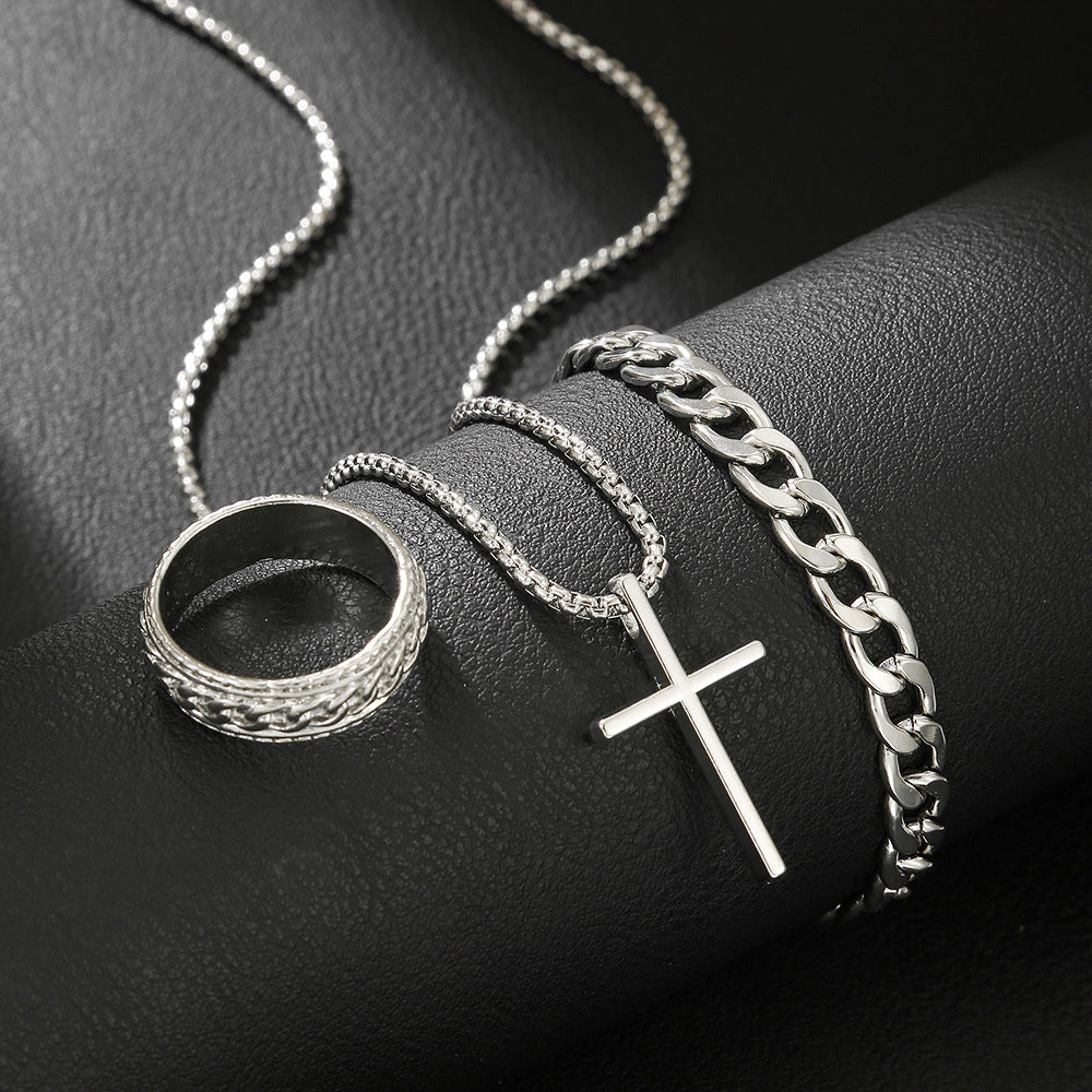 Cross Pendant Jewelry Set Necklace Bracelet Ring