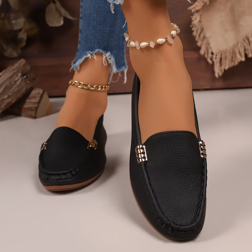 Women Soft Leather Slip-On Loafers Non-Slip Casual Flat Shoes