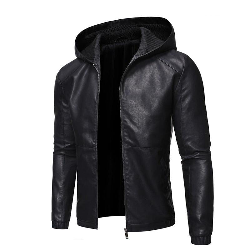 Men's Black Faux Leather Slim Fit Motorcycle Jacket