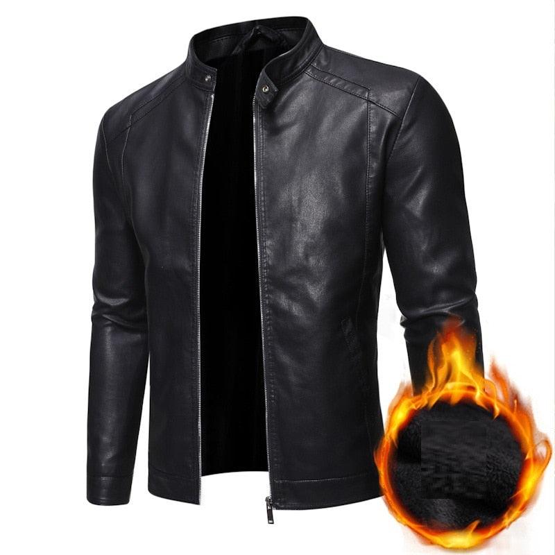 Men's Black Faux Leather Slim Fit Motorcycle Jacket