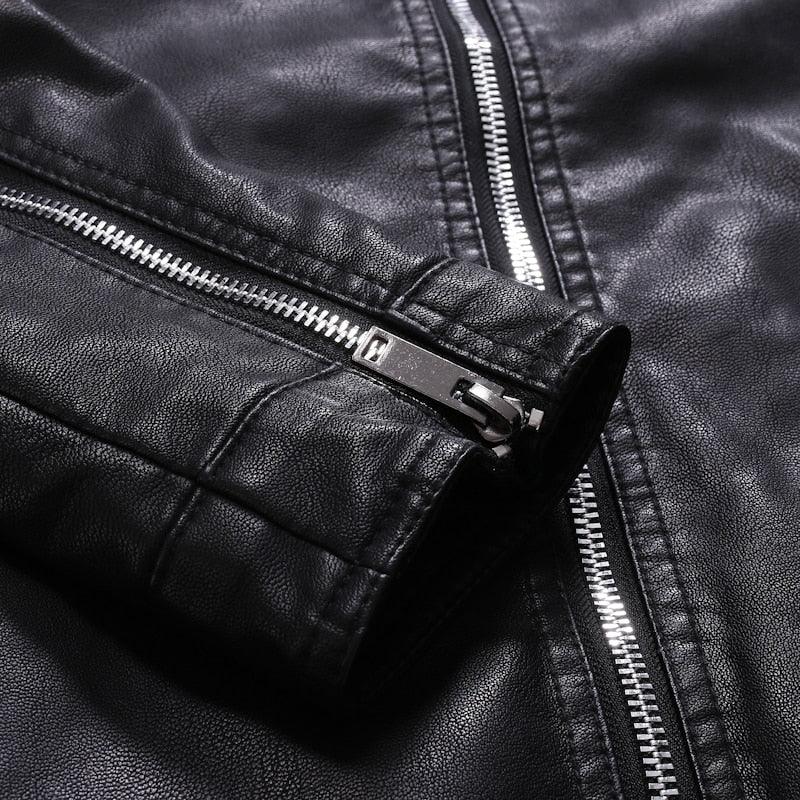 Men's Black Faux Leather Slim Fit Motorcycle Jacket