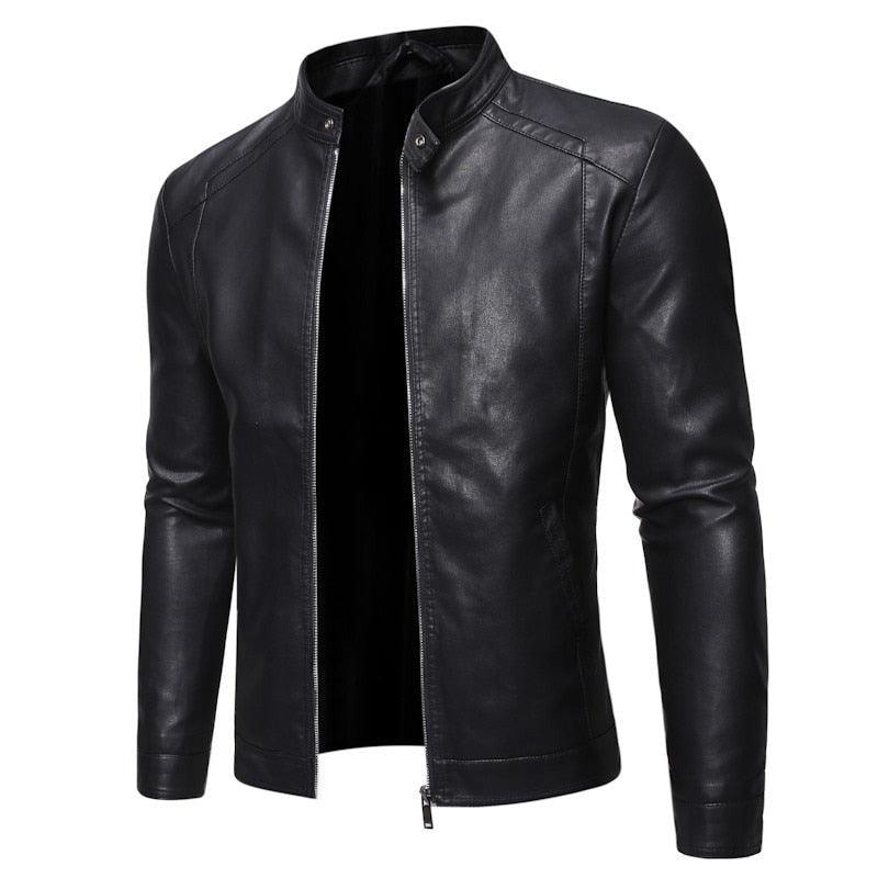 Men's Black Faux Leather Slim Fit Motorcycle Jacket