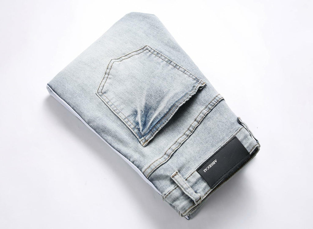 ABSECAI Men's Skinny Ripped Slim Fit Stretch Jeans Blue Size 34