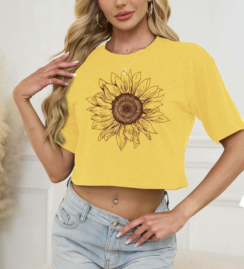 Womens Crop Top USA Graphic Tee Casual Rock Band Yellow Size XS